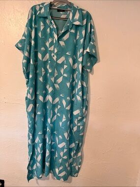 a new day Teal & White Geometric Maxi Shirt Dress